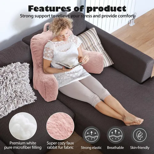 Vista 4 de Almohada de Lectura Grande para Cama, Almohada de Respaldo con Brazos, Soporte de Espalda para Sentarse en la Cama, Sofá para Respaldo de Rosa