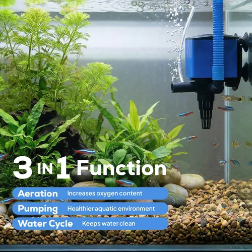 Vista 4 de Aqua Dream Bomba de acuario y filtro de tanque de peces, bomba de agua sumergible 3 en 1, oxigenación de circulación silenciosa, 15 W, 800 L/H