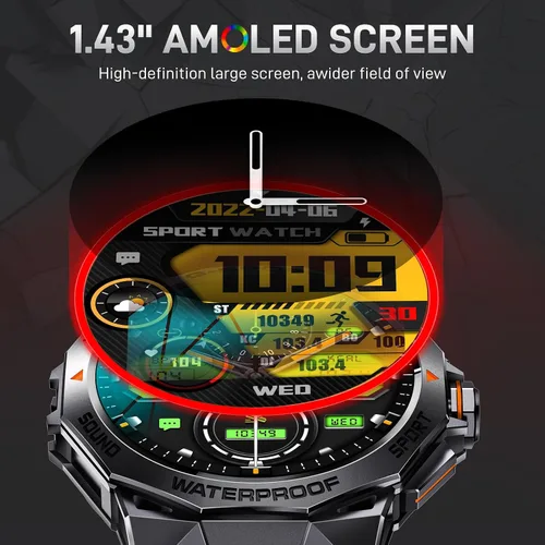 Vista 2 de Military Smart Watch for Men Make Call Dodecagonal Metal Case Tactical Watch 1.43" AMOLED HD Big Screen Smartwatch Compatible with iPhone Android