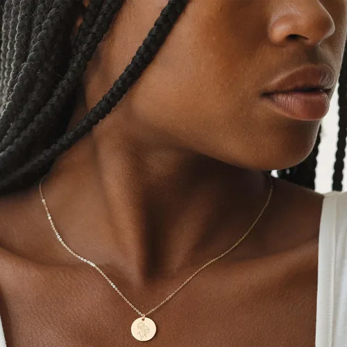 Vista 3 de MYEARS - Collar con dije de moneda para mujer, personalizado con diseño de flores del mes de tu nacimiento, chapado en oro de 14 quilates