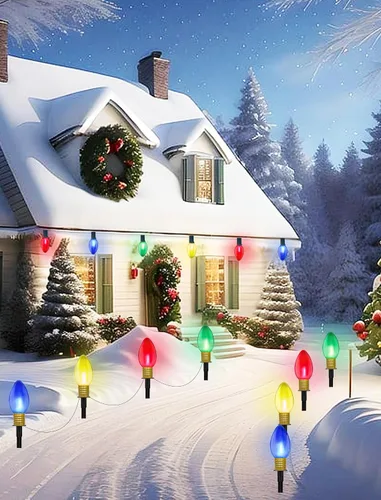 Vista 6 de C9 - Cuerdas de luces LED de Navidad, paquete de 2 cadenas de luces de camino de Navidad de 7 pies con 4 barras de inserción de bombillas LED