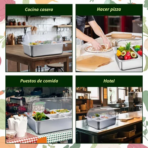 Vista 6 de Tessco for you 16 piezas de contenedor de condimentos para servir alimentos y especias, con tapa, para exhibición en mostrador, enfriado, de acero