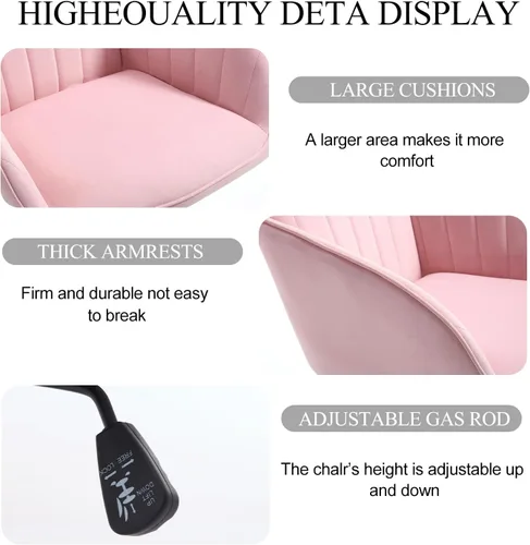 Vista 4 de Silla de escritorio de oficina en casa, silla de tocador, moderna silla con respaldo bajo ajustable de terciopelo, silla de oficina tapizada
