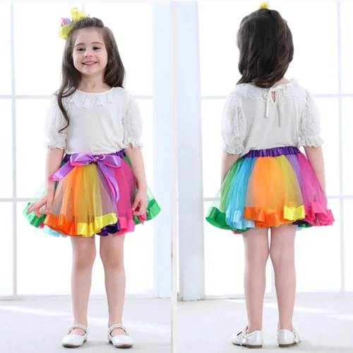 Vista 4 de LYLKD Faldas de tutú arcoíris en capas para niñas pequeñas con diadema de cuerno de unicornio Arcoiris Rainbow