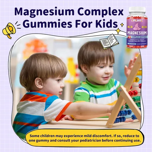 Vista 3 de Gomitas de magnesio y glicinato de magnesio para niños, suplemento con zinc, manzanilla, omega-3, vitamina B6, D3, para dormir, relajación, cerebro