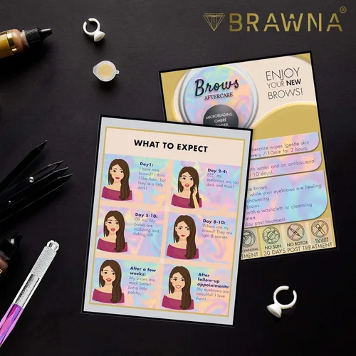 Vista 5 de BRAWNA Paquete de 50 tarjetas de cuidado posterior de rubor de labios, suministros de PMU, kit de PMU, suministros de rubor de labios, tamaño: 5.5 x