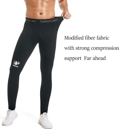 Vista 5 de TAIRISCINT Los pantalones de compresión de tela de alto rendimiento para hombre son adecuados para correr, fitness, voleibol en cuclillas, tenis.