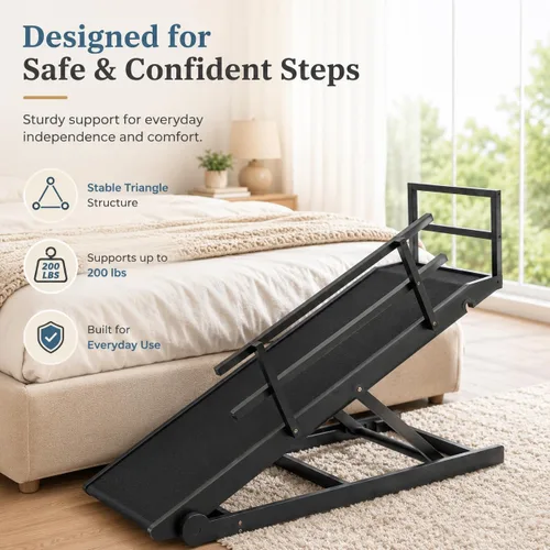 Vista 7 de Slsy Rampa para perros para cama, rampa ajustable para mascotas para perros Negro