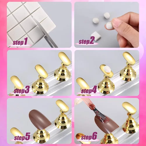 Vista 3 de Juego de 2 soportes de práctica de uñas acrílicas, soporte magnético para exhibición de uñas, herramienta de manicura con masilla adhesiva