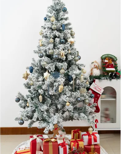 Vista 7 de Juego de 110 adornos de bolas de Navidad, adornos de Navidad surtidos azules y dorados para árbol de Navidad, bolas de plástico irrompibles Azul