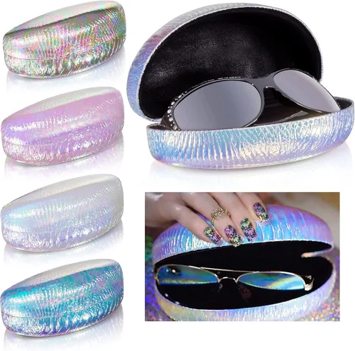 Vista 4 de Estuche rígido para gafas de sol iridiscentes, caja portátil para gafas de sol, carcasa de almeja portátil, variable, 2 unidades, plateado