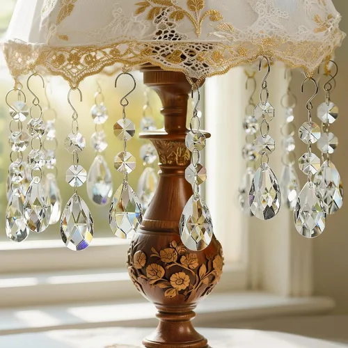 Vista 4 de H & D Bola de vidrio Prismas – Lámpara de techo con brazos, piezas de repuesto Teardrop Chandelier Crystal Glass Pendants Beads 20 Pcs Set for