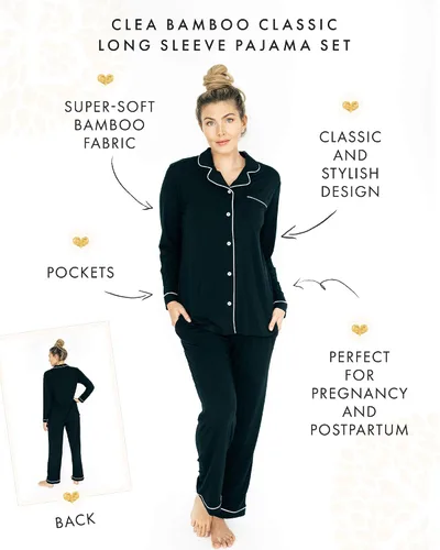 Vista 2 de Kindred Bravely Clea Bamboo Classic - Conjunto de pijama de manga larga para maternidad y lactancia