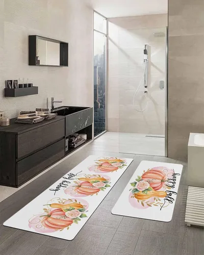 Vista 2 de Orange Pink Pumpkin Bath Mat for Tub,Non Slip Bathroom Floor Runner Rug Quick Dry & Absorbent Diatomaceous Earth Shower Sink Kitchen Washable