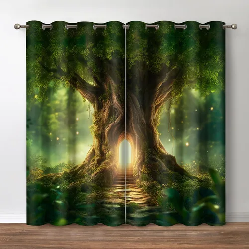 Vista 8 de Jekeno Cortinas opacas para oscurecer la habitación, con ojales, para ventana, atardecer, océano hawaiano, playa, tropical, palmera, decoración