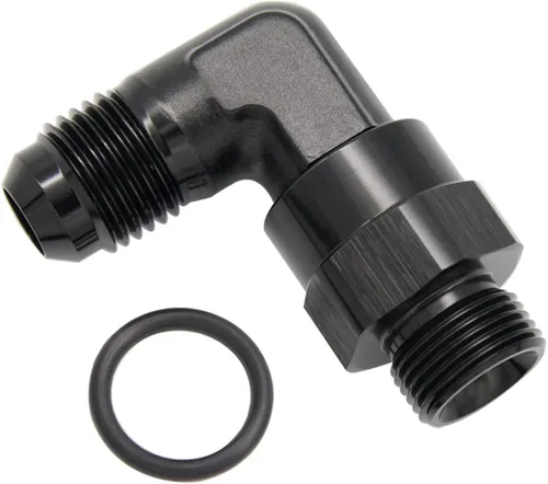 Vista 24 de Adaptador de riel de bomba de combustible macho de aluminio de radio de alto flujo 45 grados 6AN macho a 4AN macho con junta tórica AN4 ORB, negro