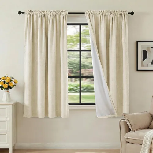 Vista 69 de H.VERSAILTEX Cortinas 100% opacas con aspecto de lino para dormitorio, bloqueo de luz completa, bolsillo para barra, cortinas de ventana gruesas