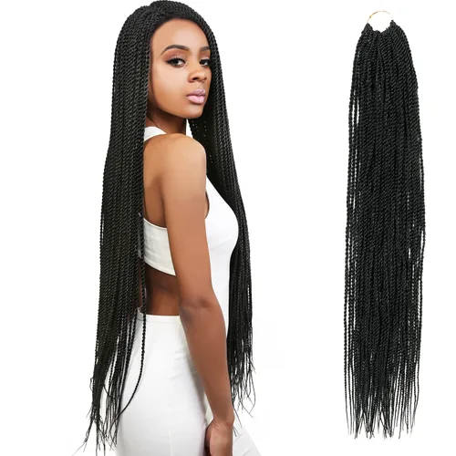 Vista 14 de AU-THEN-TIC Cabello senegalés con trenzas de ganchillo de 22 pulgadas, paquete de 2 paquetes de 40 mechones por paquete, extensiones de cabello
