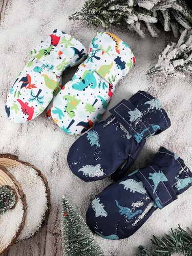 Vista 7 de SATINIOR 2 pares de manoplas impermeables para niñas, guantes de nieve para niños, guantes de esquí cálidos y gruesos para actividades al aire libre