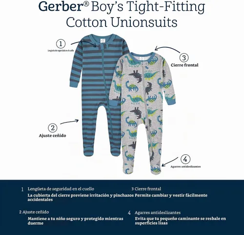Vista 6 de Gerber Baby Boys 2-Pack Footed Pajamas Oso Verde Rayas Blancas