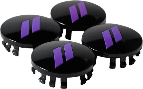 Vista 2 de Juego de 4 unidades, color morado, 2.5 pulgadas, tapa central de rueda inclinada, emblema para Dodge Charger Challenger, Durango, Hornet, Dart R/T