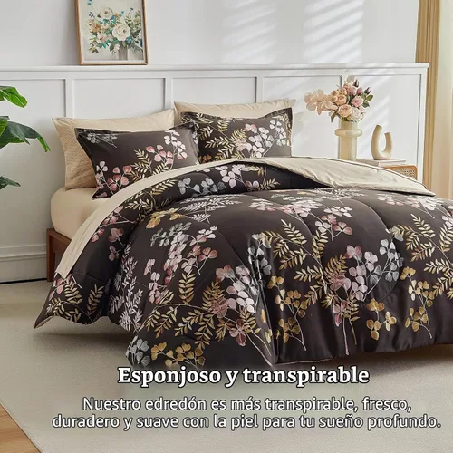 Vista 4 de AIKASY Bed in a Bag - Juego de edredón reversible de 7 piezas con estampado floral y microfibra suave