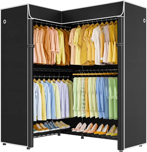 Vista 14 de ULIFHOME E15C Pro - Perchero en forma de L para esquina, perchero independiente para colgar ropa, sistema de armario resistente de 48.8 pulgadas