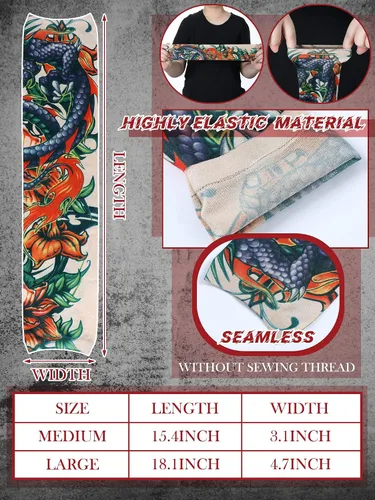 Vista 17 de Boao 20 piezas de mangas de brazo de enfriamiento para hombre, manga larga sin dedos, antideslizante, protección UV, mangas temporales para tatuajes