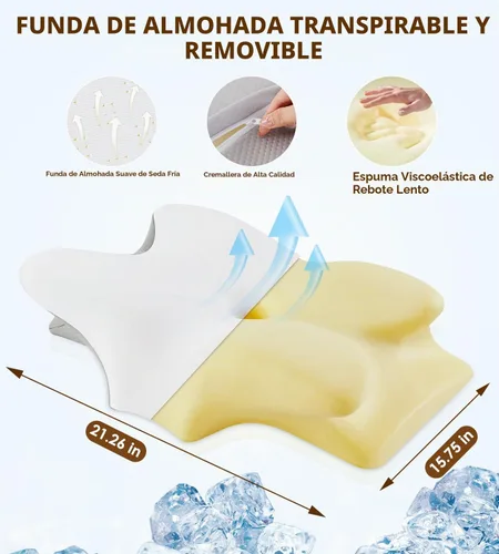 Vista 6 de Almohada cervical para cuello y hombros, almohadas ergonómicas de espuma viscoelástica con funda lavable para dormir, almohada de soporte de cuello