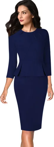 Vista 2 de VFSHOW Vestido de tubo plisado con cuello redondo para mujer, para trabajo, negocios, oficina, bodycon