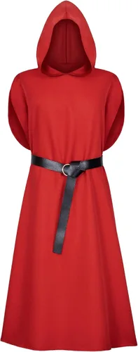 Vista 3 de Disfraz renacentista de caballero con capucha, capa de guerra, medieval, elegante, elegante, para cosplay, cinturón, conjunto de accesorios