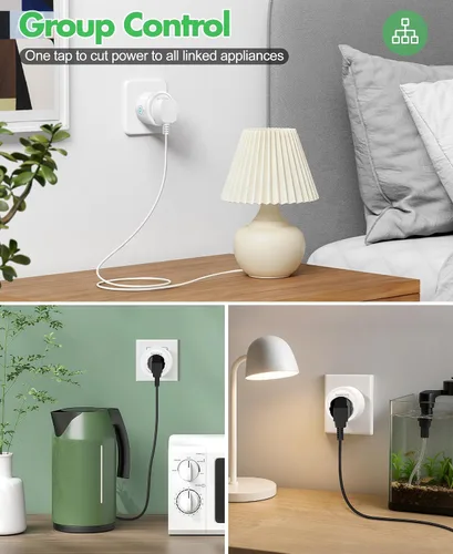 Vista 4 de Mini enchufes inteligentes que funcionan con Alexa y Google Home, enchufe WiFi para control remoto de aplicación y control de voz, temporizador