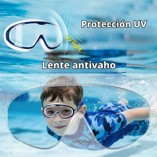 Vista 6 de Pixel Panda 2 Pack Kids Swim Goggles with Fabric Strap for 6-14, Anti-Fog Anti-UV No Hair Pulling Wide View Swimming Goggles
