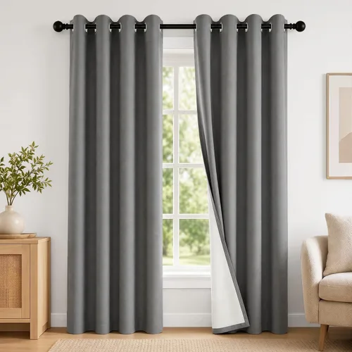 Vista 65 de 2 paneles de cortinas 100% opacas, de peso medio, con aislamiento térmico y ojales para dormitorio, sala de estar, tratamiento de ventana