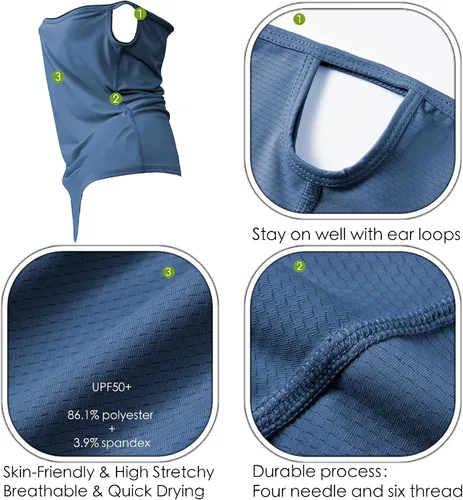 Vista 2 de Obacle Máscara facial con polaina para el cuello con cintas elásticas para las orejas para hombres y mujeres para protección solar Azul