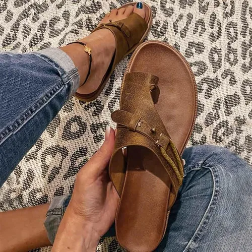 Vista 22 de Sandalias ortopédicas para mujer, pantuflas para caminar con soporte de arco, sandalias casuales antideslizantes A4# Caqui