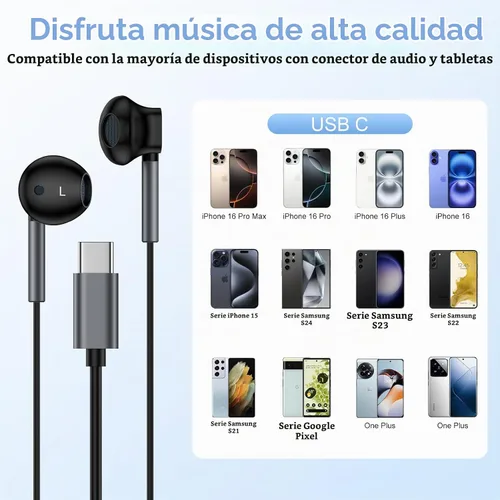 Vista 7 de Auriculares USB C con cable para Samsung Galaxy S26 Ultra/S25/S24 Fe, auriculares con micrófono integrado y control de volumen para iPhone