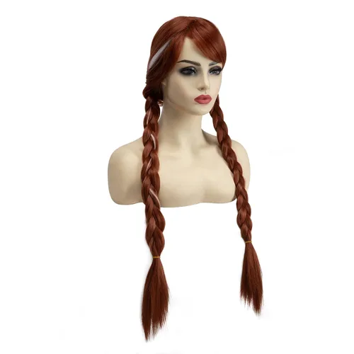 Vista 3 de SARLA Peluca larga trenzada para mujer, color caoba de 30 pulgadas, pelo sintético de coleta para cosplay, fiesta, disfraz de Halloween