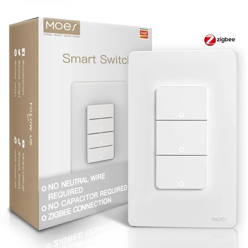 Vista 13 de MOES Interruptores inteligentes Zigbee de 2ª generación, sin cable neutro, interruptor de luz de un polo inteligente que requiere MOES Zigbee Hub