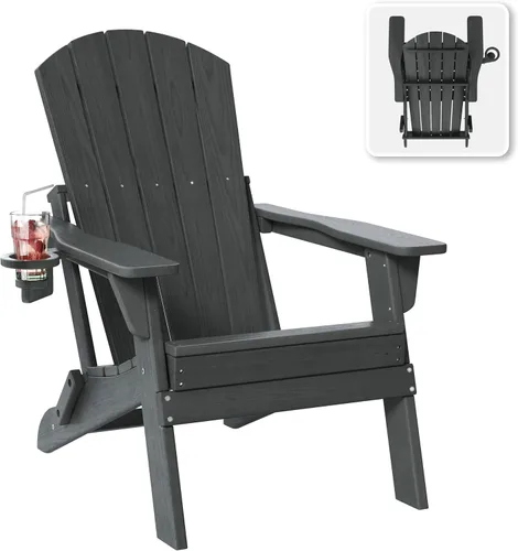 Vista 11 de Silla plegable Adirondack con soporte para tazas, de plástico HDPE resistente a todo tipo de clima, sillas de patio al aire libre con reposapiés