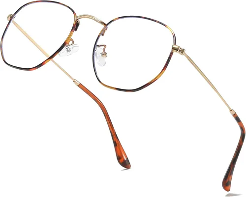 Vista 9 de Lentes hexagonales de metal con bloqueo de luz azul, antifatiga ocular para pantallas digitales, marco ligero para hombres y mujeres