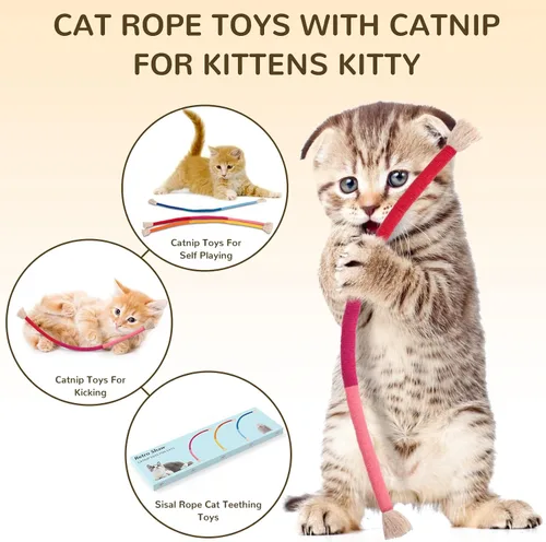 Vista 2 de Retro Shaw Almohada recargable de juguetes de hierba gatera, cuerdas para masticar para gatos, juguete de limpieza de dientes seguro para gatitos