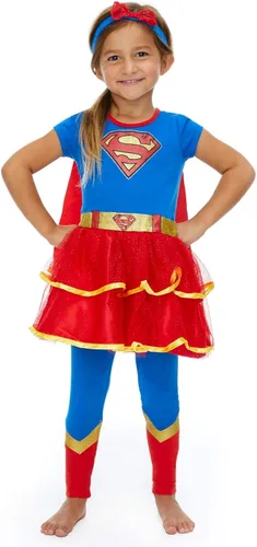 Vista 2 de WARNER BROS Disfraz de Supergirl de la Liga de la Justicia, disfraz de Batgirl, leggings, capa y diadema, 4 piezas, para recién nacido a niño grande