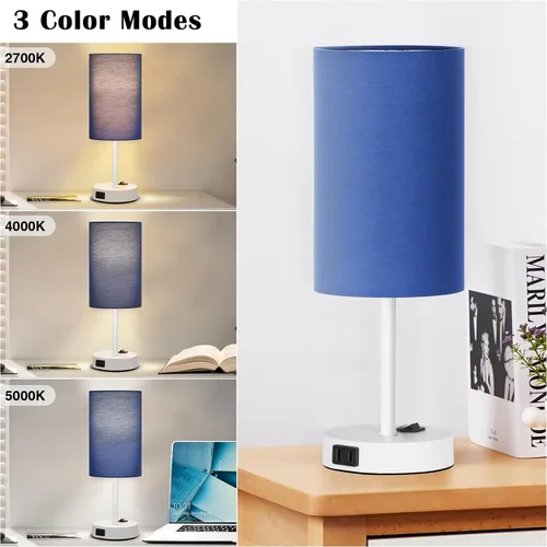 Vista 3 de ZJOJO Juego de 2 lámparas de mesa para dormitorio, lámparas pequeñas de noche con interruptor basculante regulable de 3 vías y toma de corriente