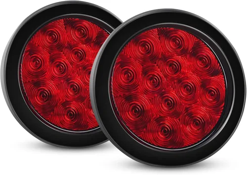 Vista 26 de Nilight Luces traseras para remolque, 2 unidades, 4 pulgadas, redondas, 12 LED, ámbar, cromado, marco, marcador, señal de giro, luz trasera