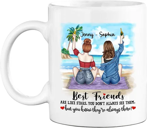 Vista 15 de Taza personalizada para mejor amiga para mujer, con texto en inglés "Best Friends We'll Be Friends Until We're Old Taza para mejor amiga, mejor