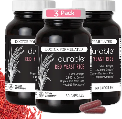 Vista 10 de Durable Arroz de levadura roja, mejorado con CoQ10, manejo del colesterol extra fuerte, salud cardíaca, flujo sanguíneo saludable, 1600 mg de arroz