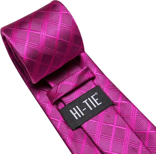 Vista 343 de Hi-Tie Corbata clásica de cachemira para hombre con pañuelo y gemelos a cuadros