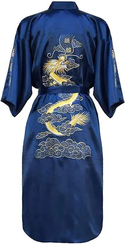 Vista 2 de Bon amixyl Bata kimono bordada de satén de seda para hombre chino