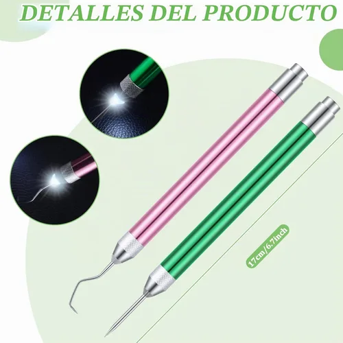 Vista 3 de Therwen 2 piezas herramientas de deshierbe LED para vinilo con gancho de alfiler con luz, bolígrafo de deshierbe iluminado para quitar vinilos
